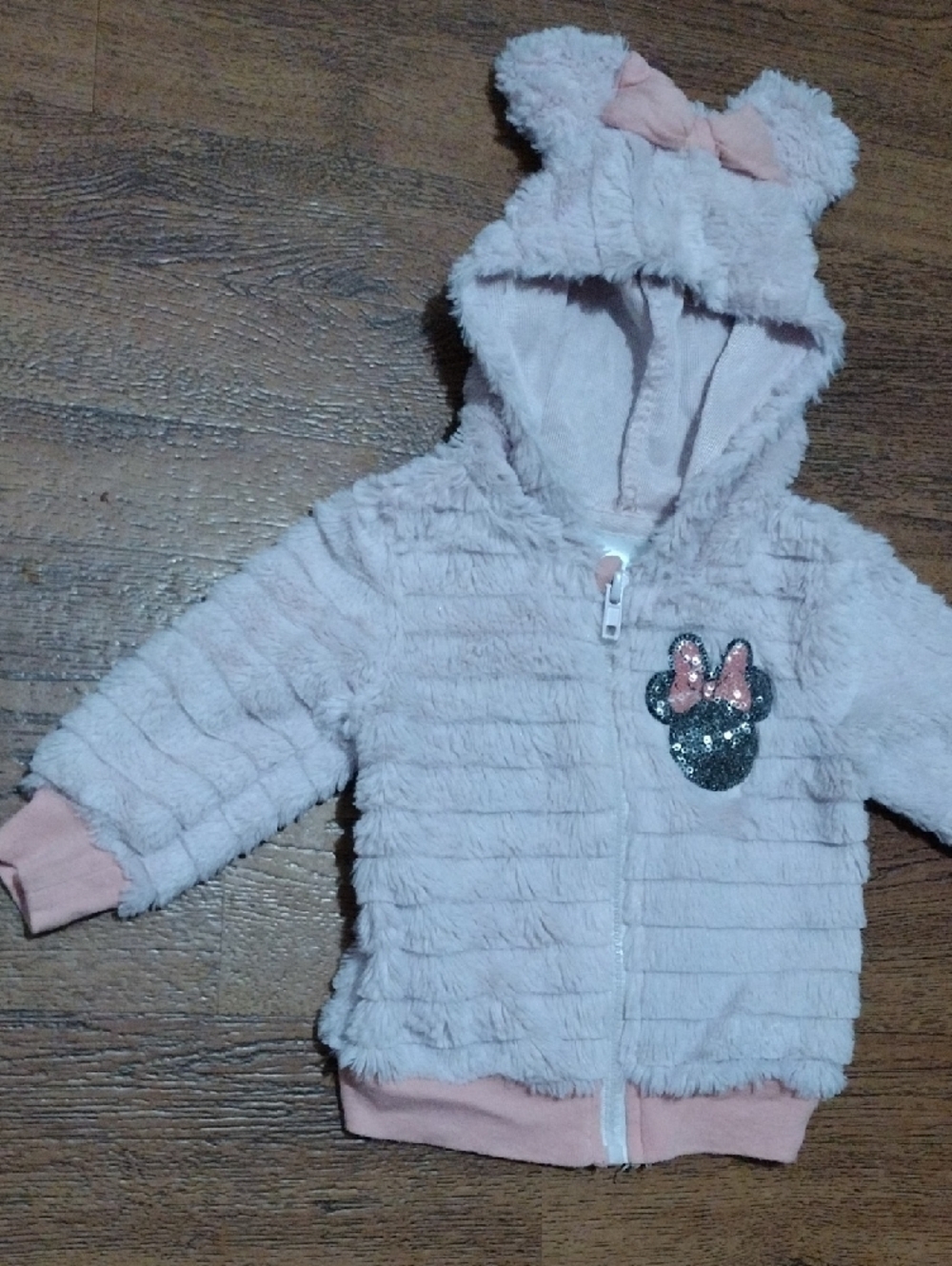 Disney Plush Hooded Baby Jacket in Light Pink with Bow - Picture 6 of 9